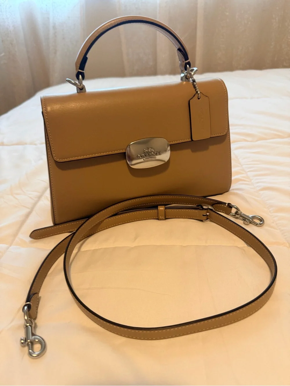Coach Beige/Tan Leather Top-Handle Satchel with Removable Strap